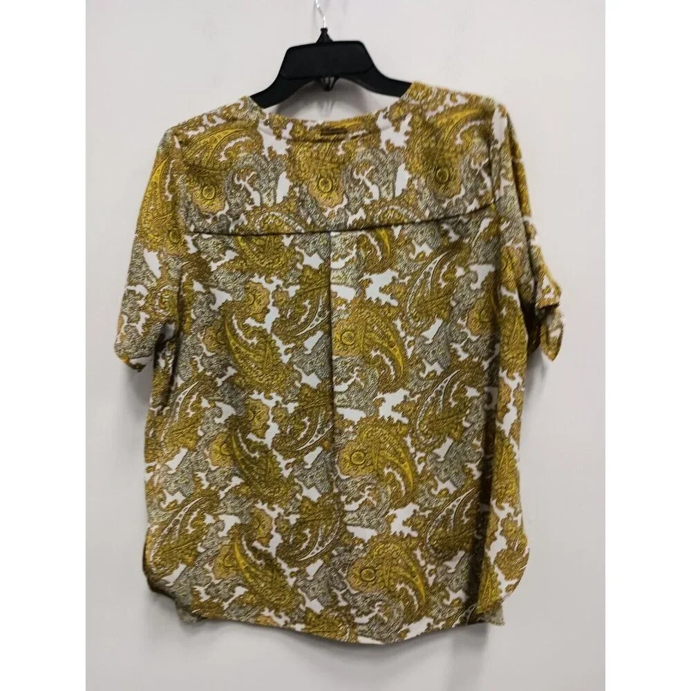 Michael Michael Kors Womens Blouse Top Large Yellow Paisley‎ Tie Sleeve BOHO